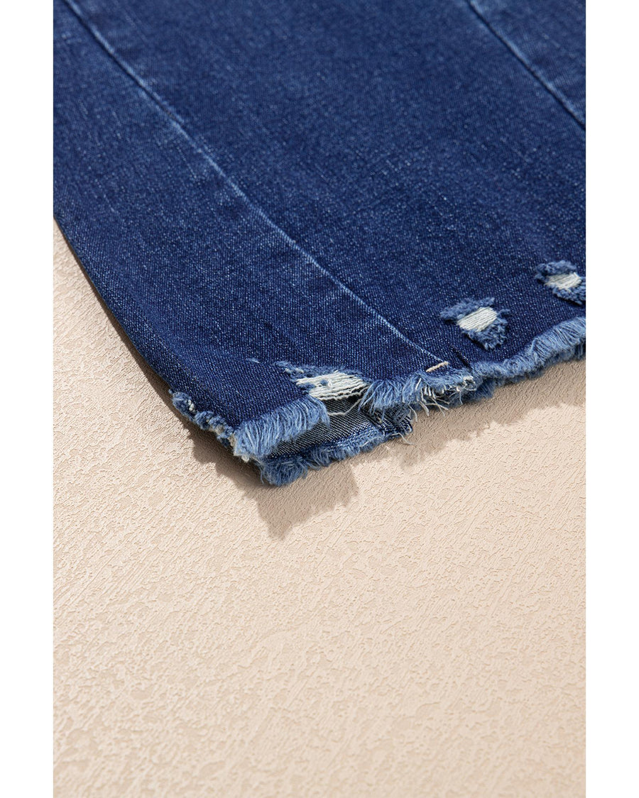 Sail Blue High Rise Dual Button Distressed Raw Hem Flared Jeans - 10 US