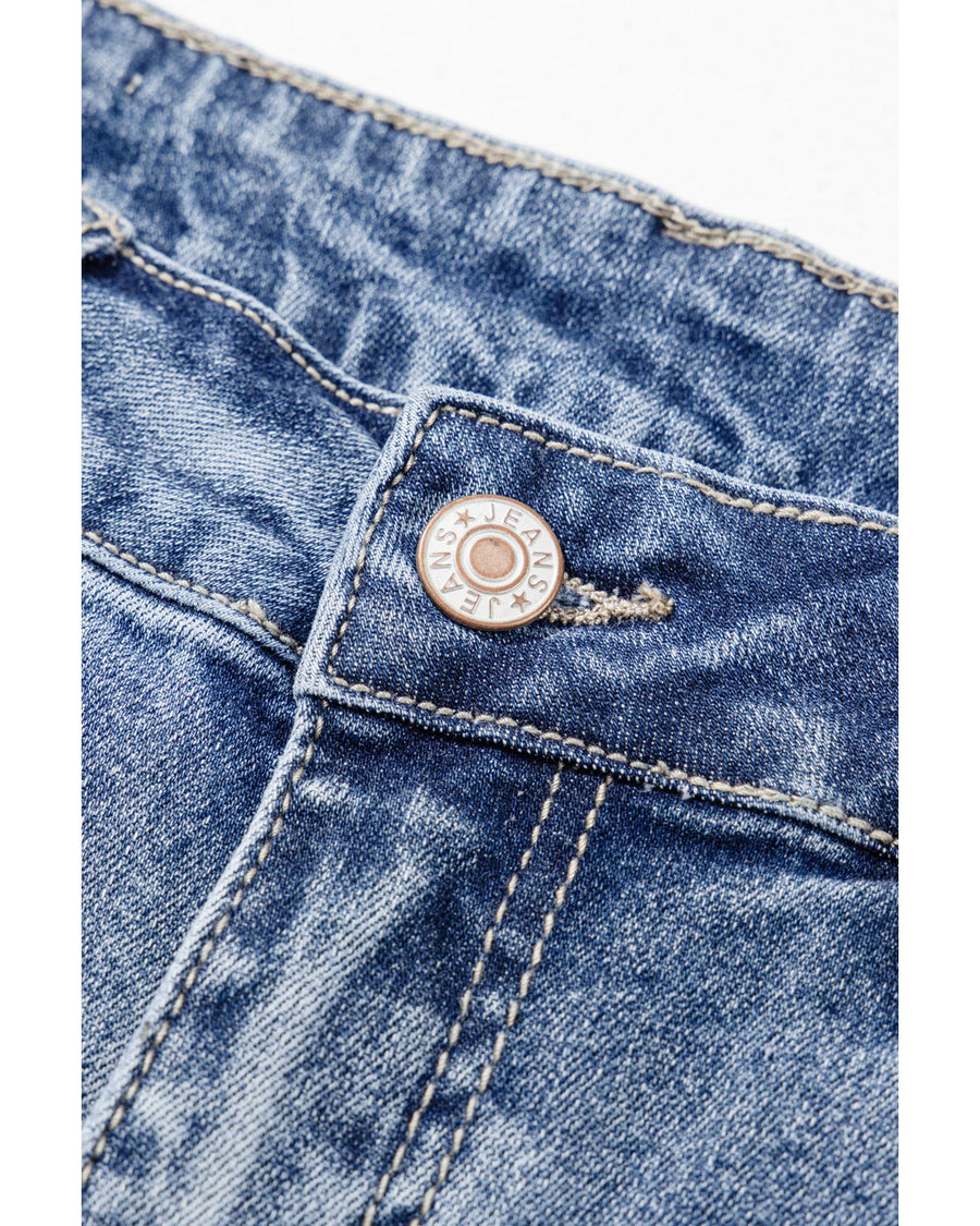 Dusk Blue High Rise Ripped Distressed Hem Flared Jeans - 8 US