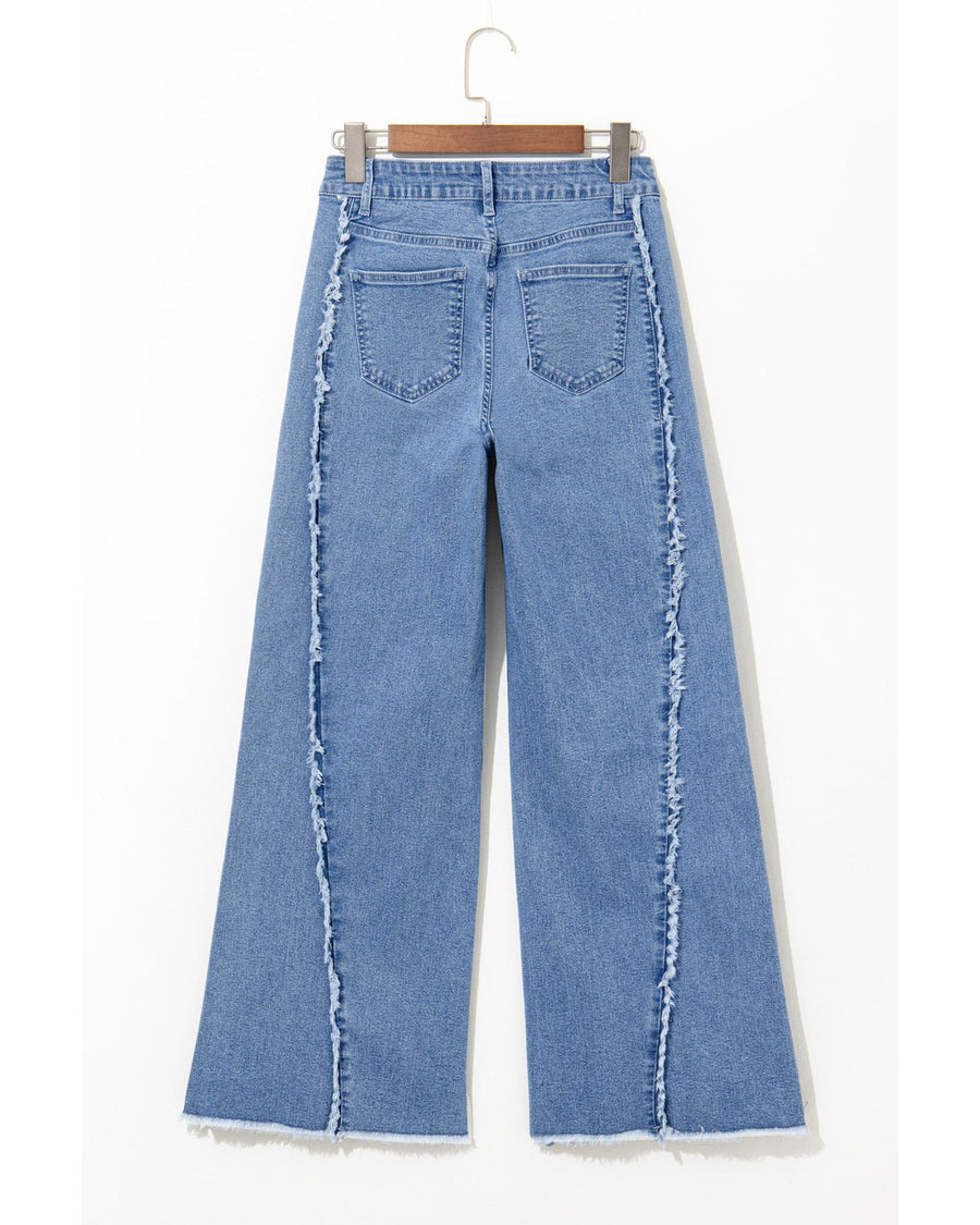 Beau Blue Vintage Stitching Raw Hem Flared Jeans - 10 US