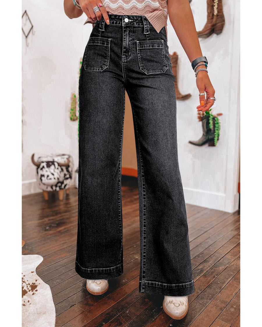 Black Wide Leg Pocketed High Waist Jeans - 12 US