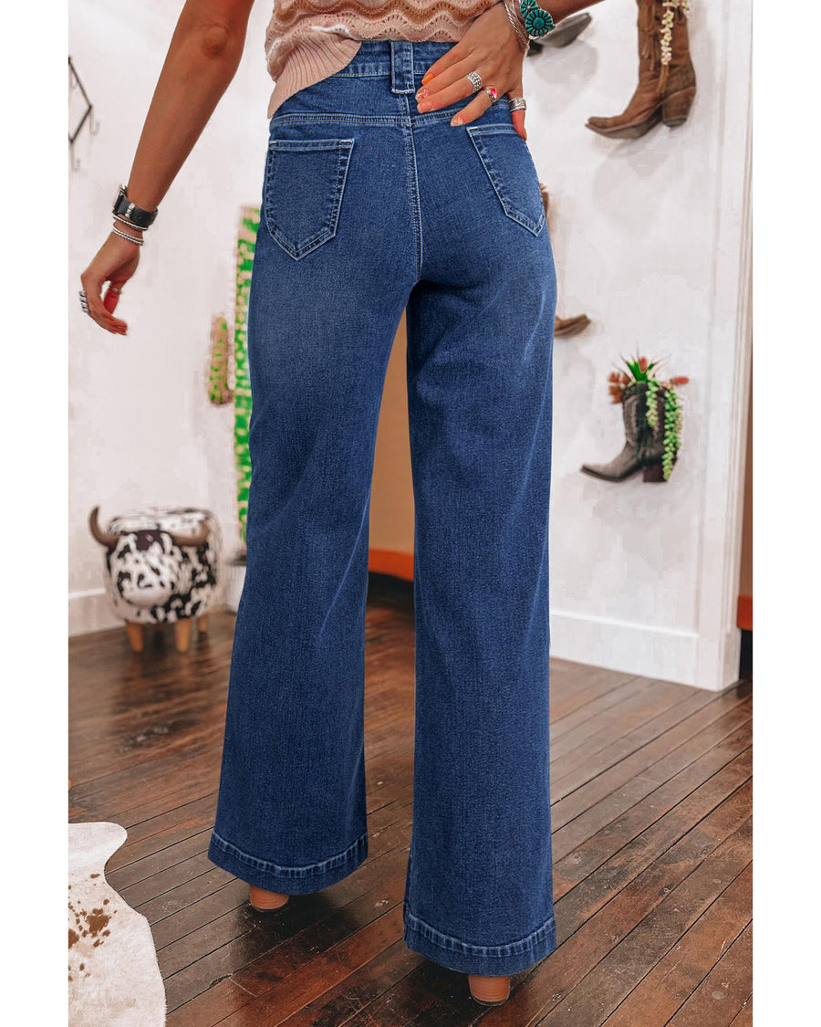 Sail Blue Wide Leg Pocketed High Waist Jeans - 10 US