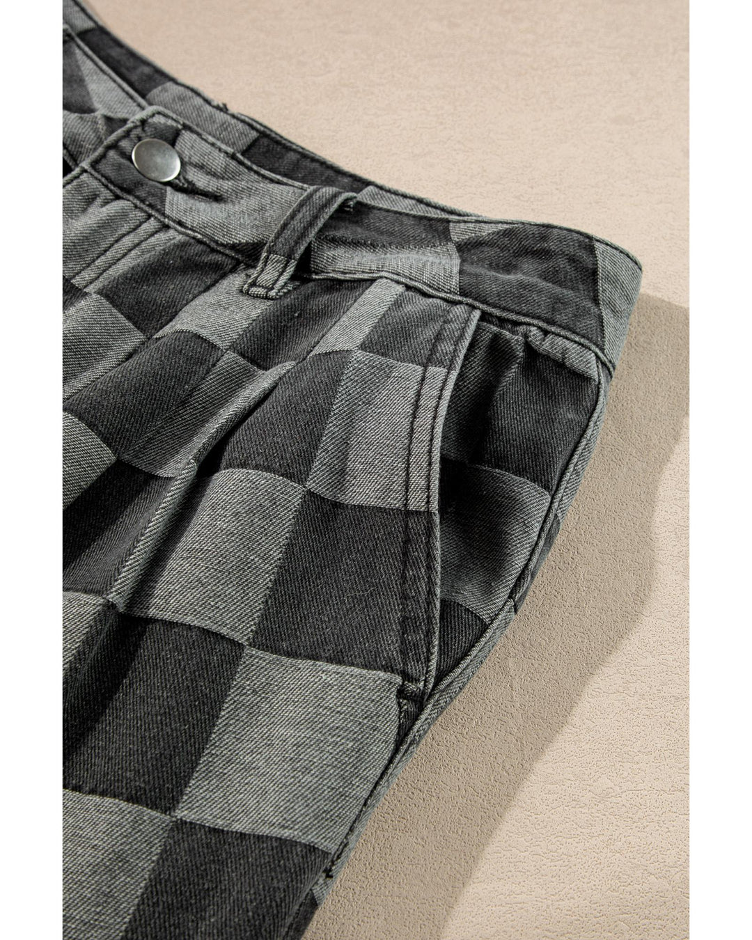 Dark Grey Checkered Denim Wide Leg Jeans - 8 US