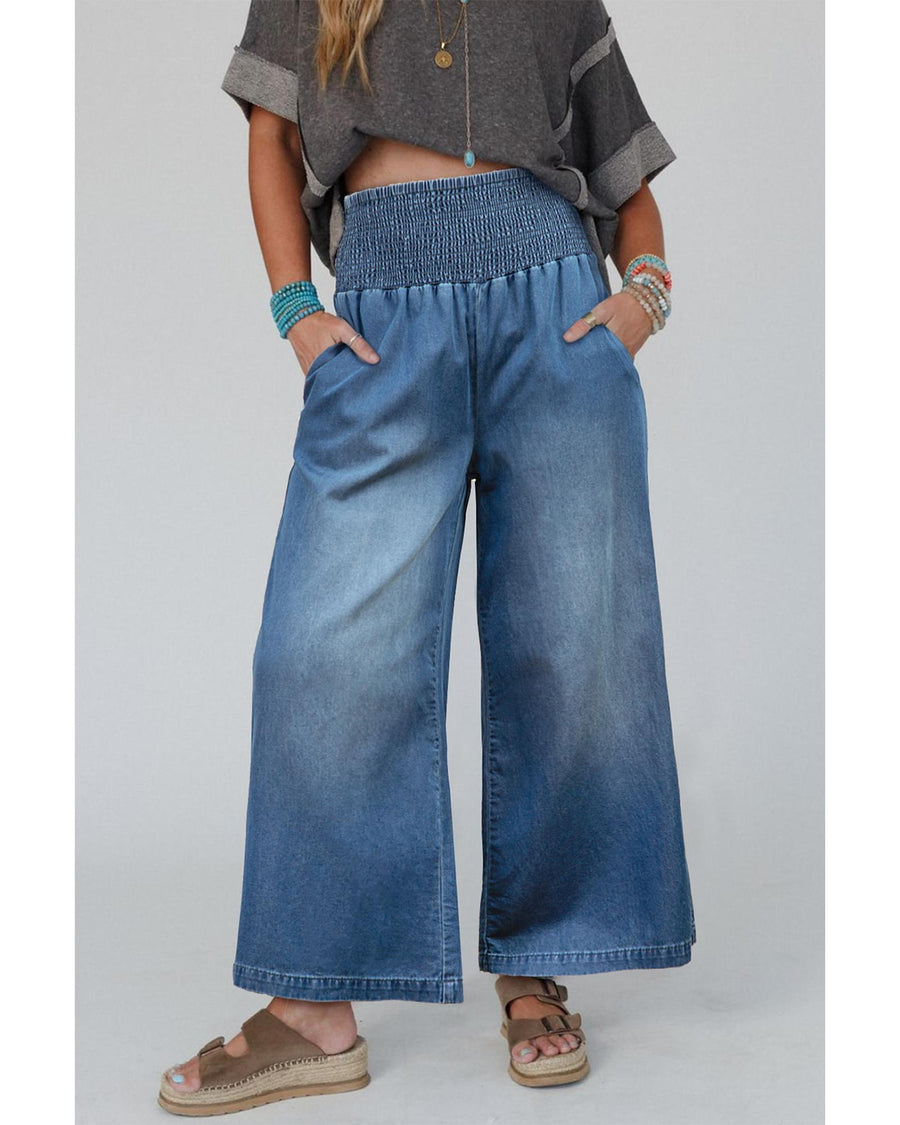 Ashleigh Blue Smocked Waist Wide Leg Jeans - S