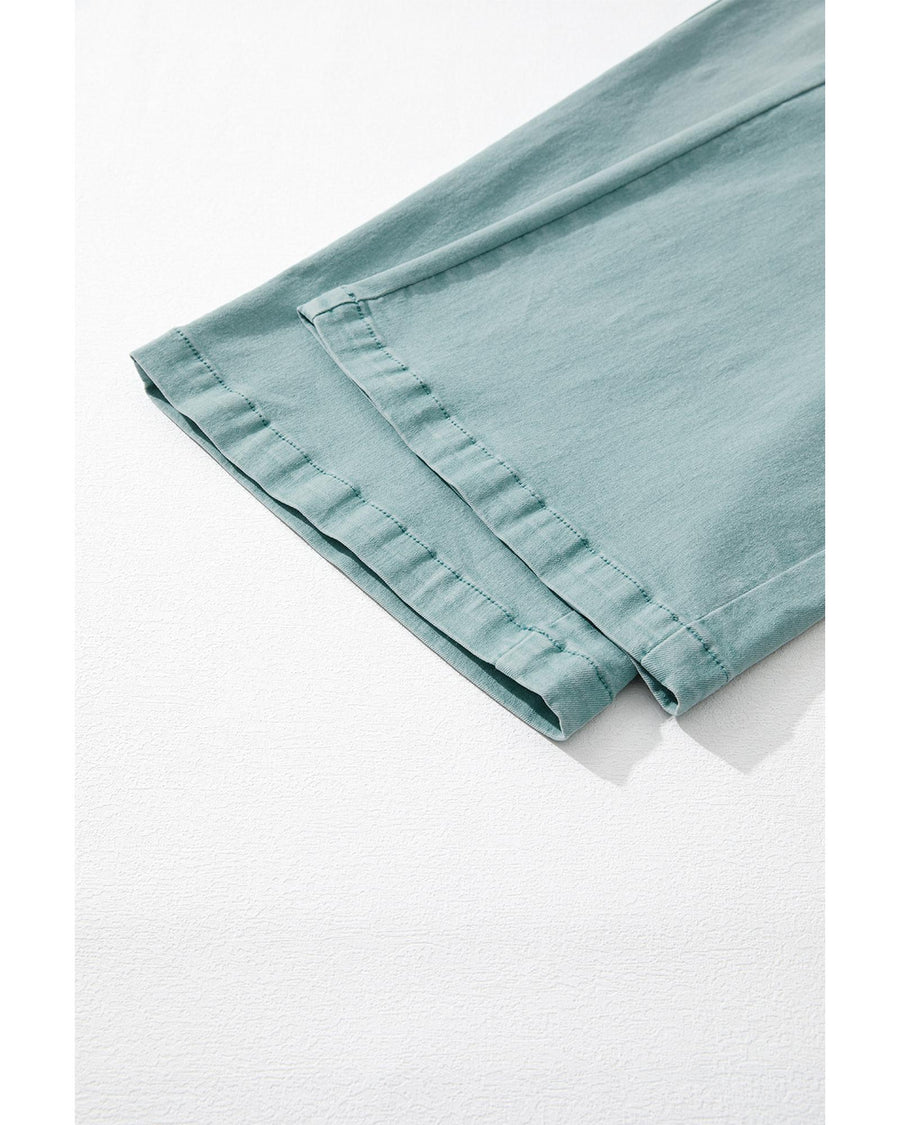 Smoke Green Mineral Wash Drawstring High Waist Wide Leg Jeans - 14 US