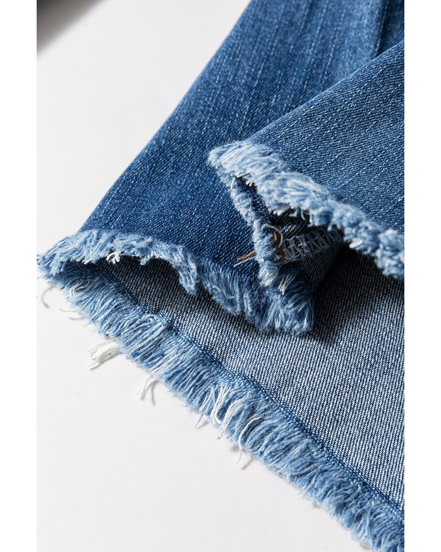 Sail Blue High Waist Button Fly Seamed Raw Hem Flare Jeans - 14 US
