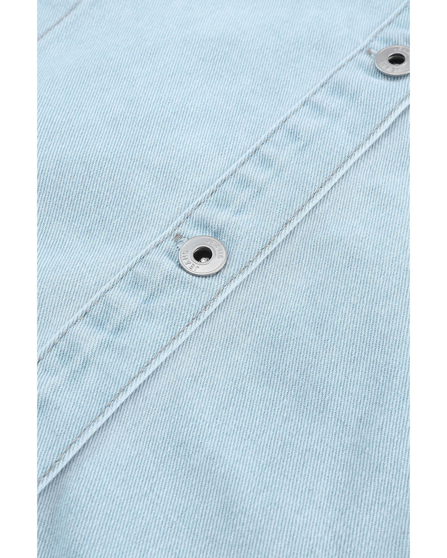 Sky Blue Flap Pocket Buttoned Raw Hem Denim Jacket - L