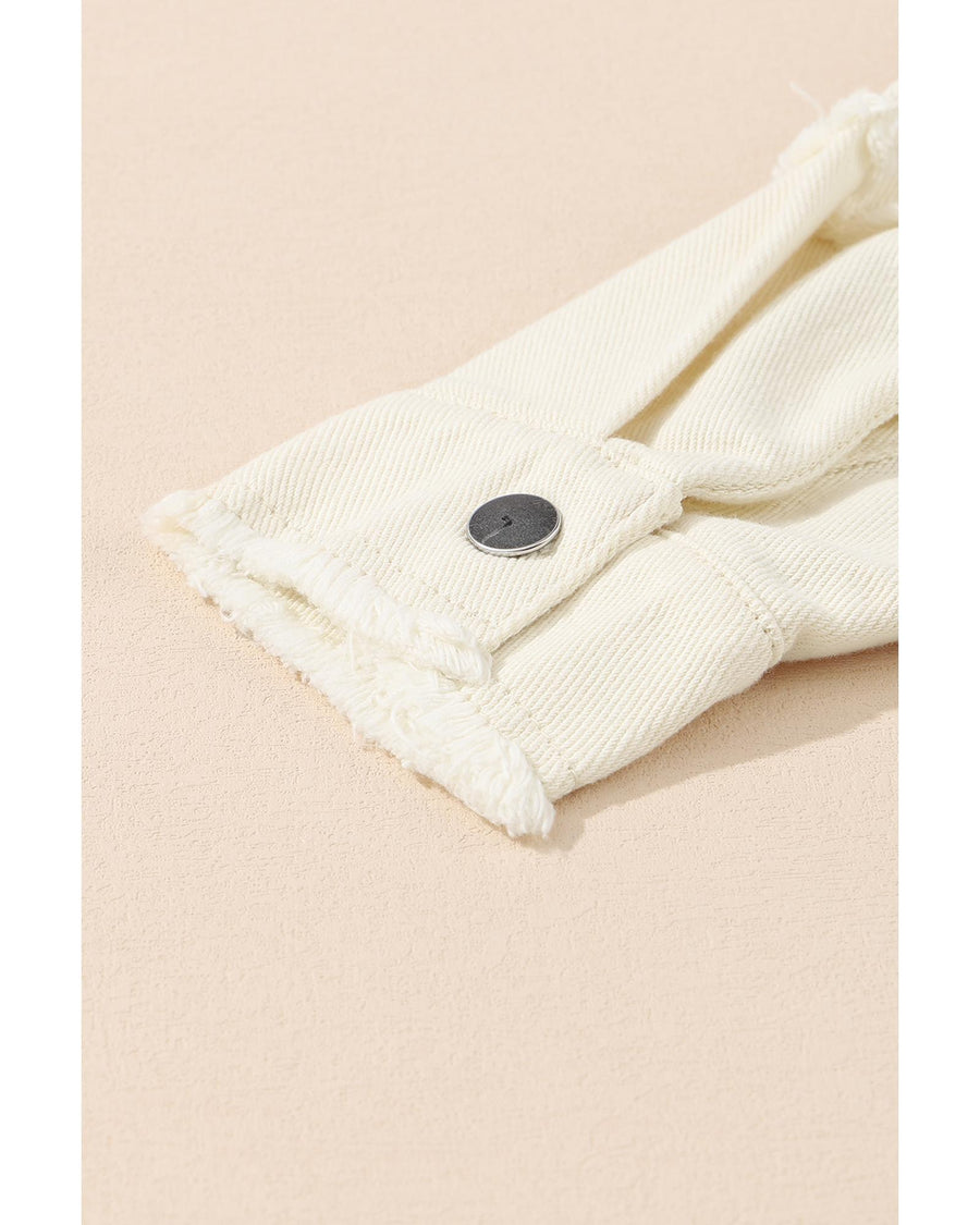 White Frayed Exposed Seam Denim Jacket - L