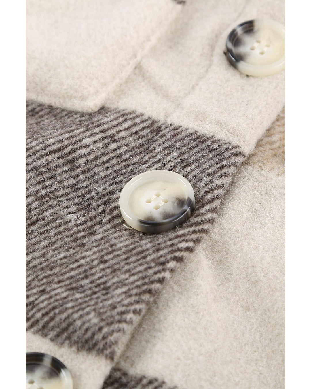 Khaki Plaid Color Block Buttoned Long Sleeve Jacket with Pocket - M