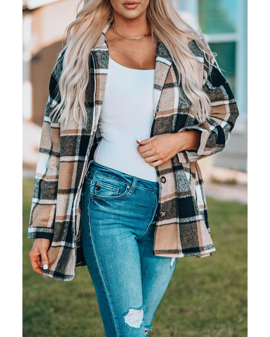 Azura Exchange Plaid Print Buttoned Shirt Jacket - XL