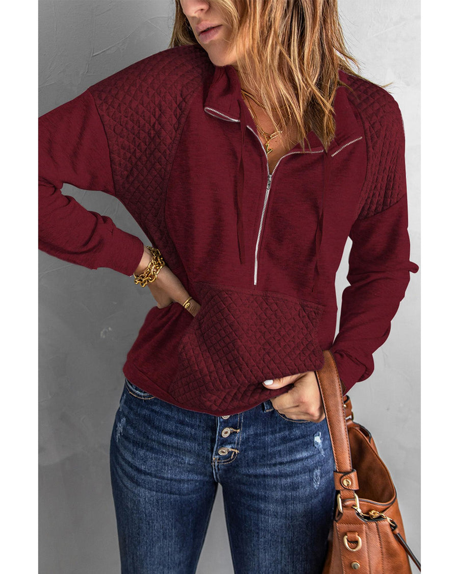 Azura Exchange Quilted Patch Half Zipper Sweatshirt - XL