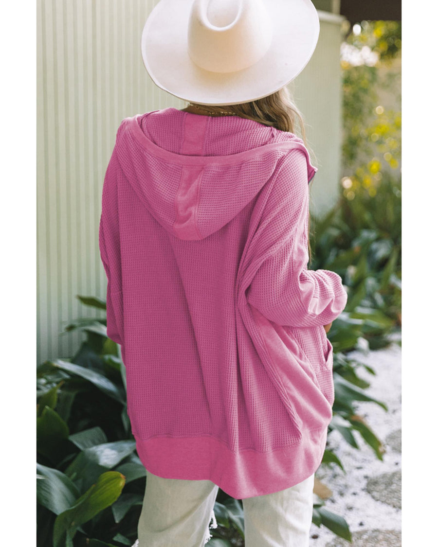 Rose Thermal Waffle Knit Full Zipper Hooded Jacket - M