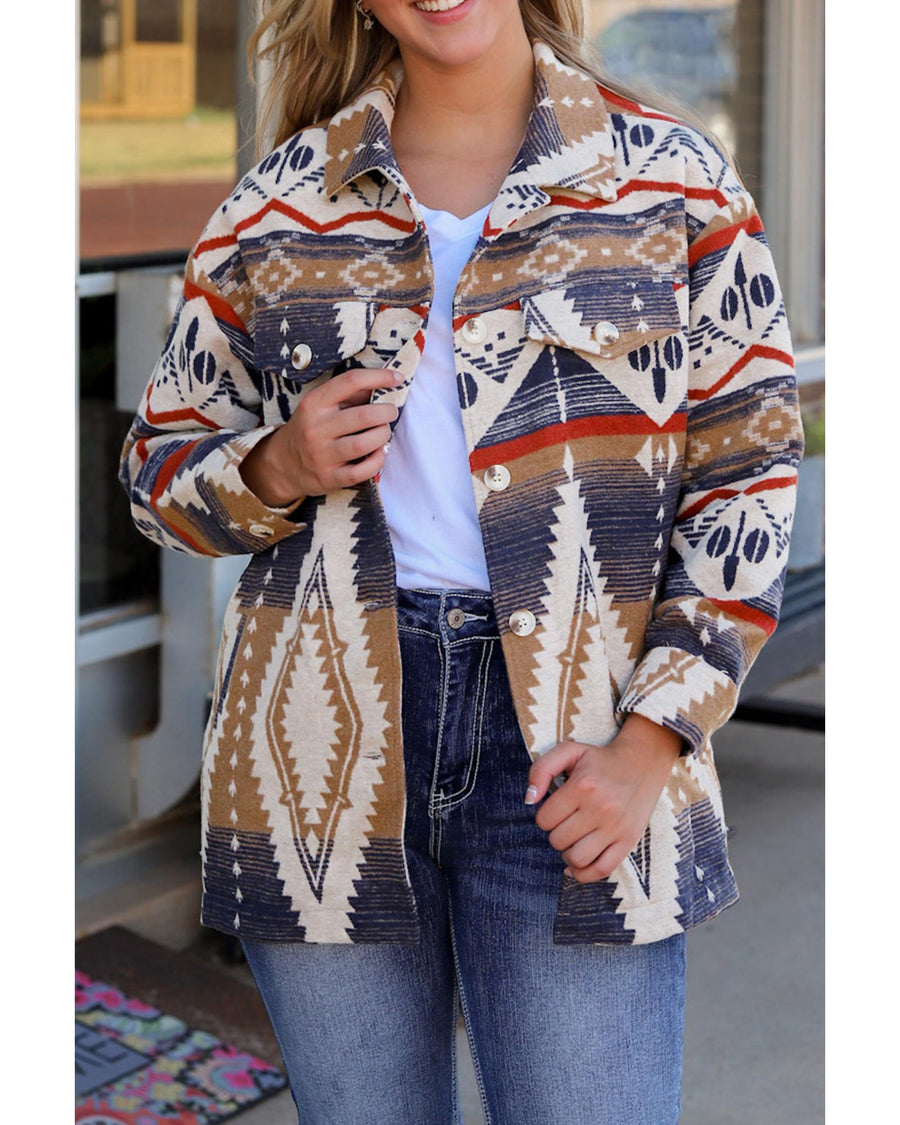 Multicolor Aztec Print Button-Up Oversized Jacket - L