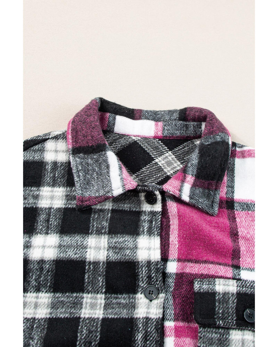 Black Plaid Colorblock Loose Shacket - M