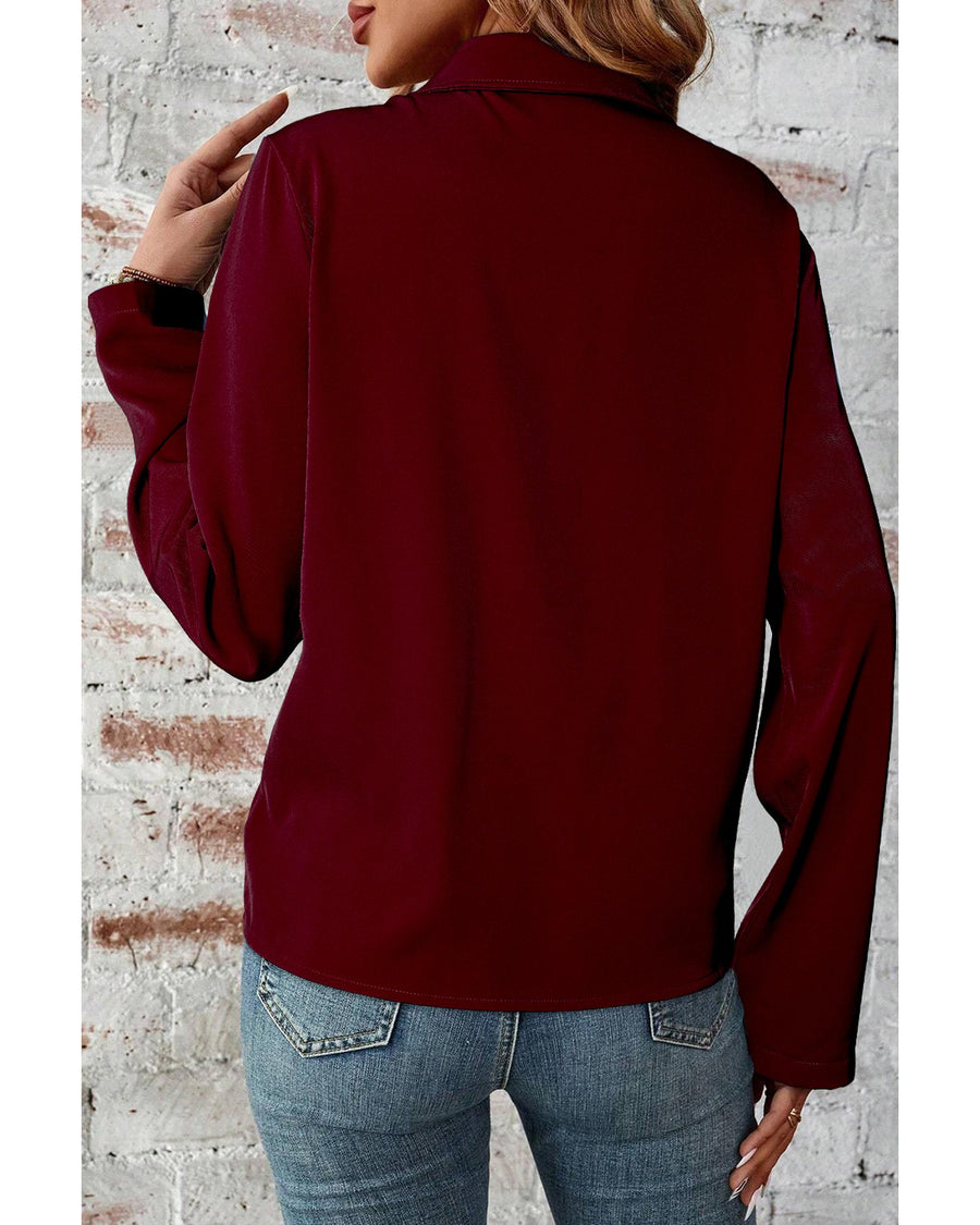 Red Dahlia Collar Tab Sleeve Zip Up Flap Detail Jacket - XL