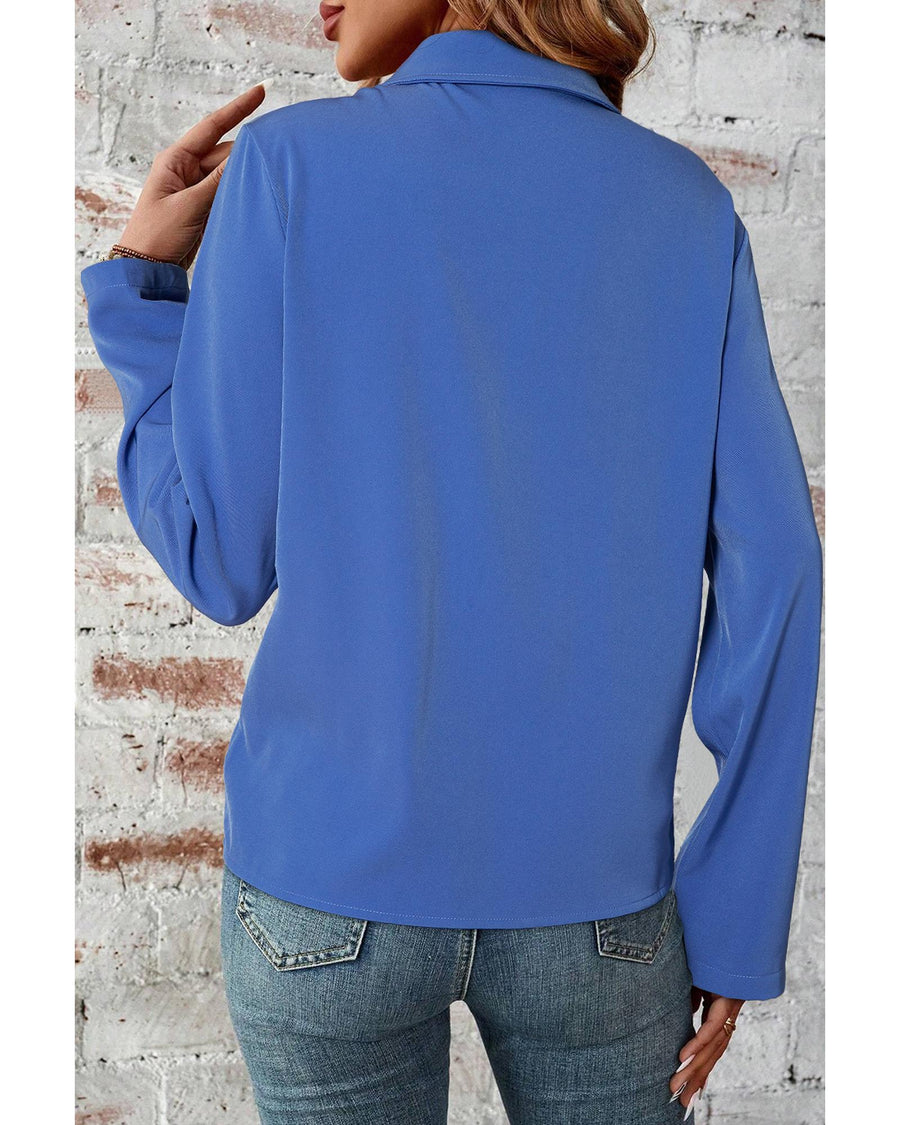 Dusk Blue Collar Tab Sleeve Zip Up Flap Detail Jacket - M