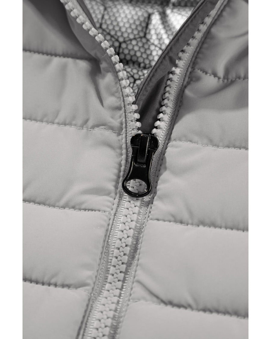 Silvery Plush Collared Quilted Zipped Puffer Vest - L