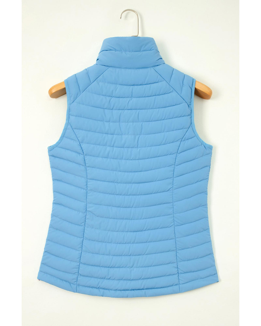 Sky Blue Plush Collared Quilted Zipped Puffer Vest - L