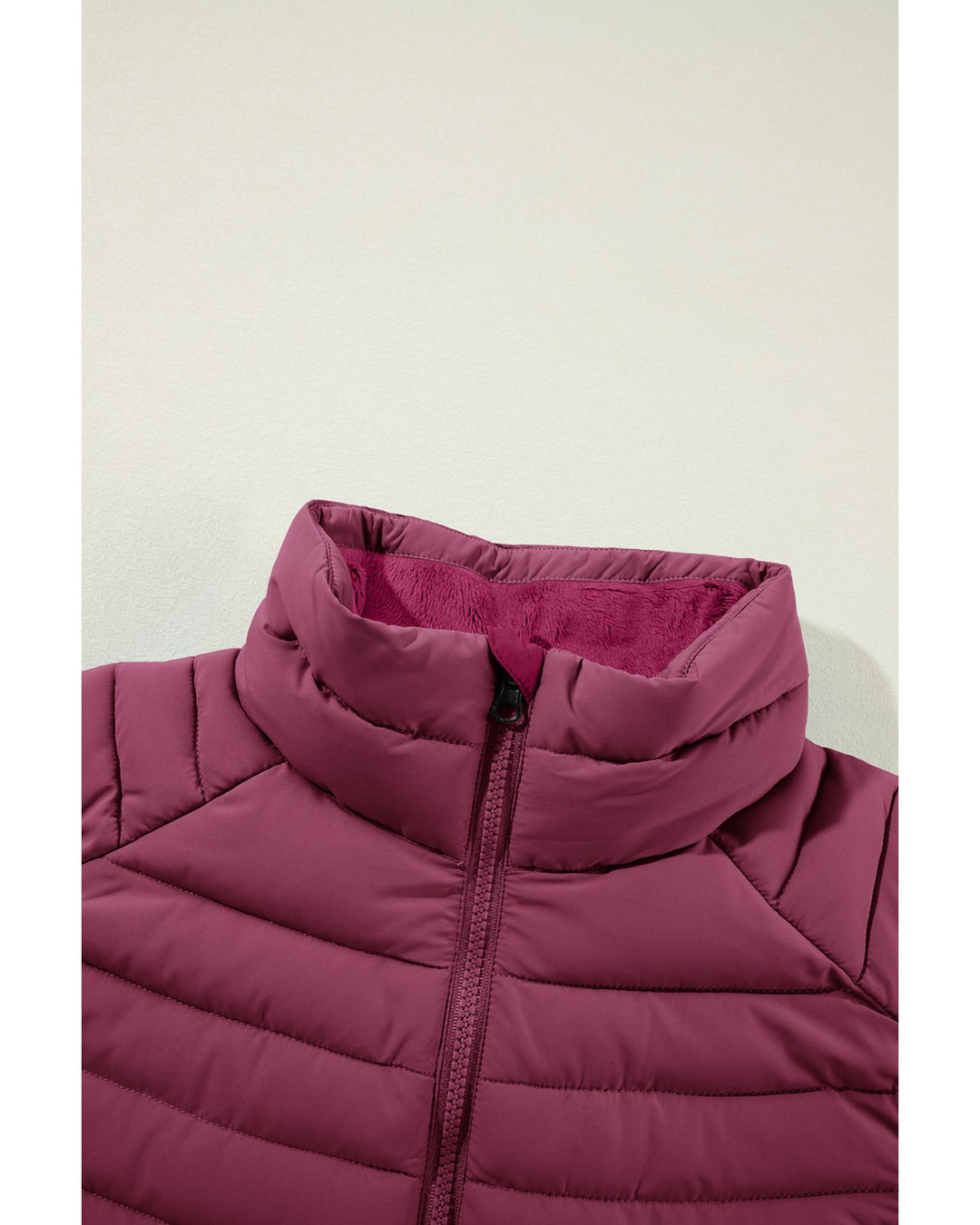 Burgundy Plush Collared Quilted Zipped Puffer Vest - XL
