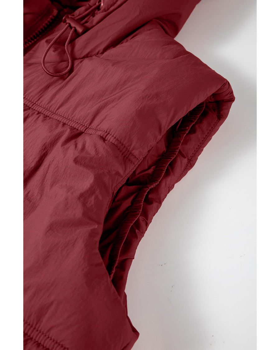Clay Zip-up Side Pockets Hooded Puffer Vest - M