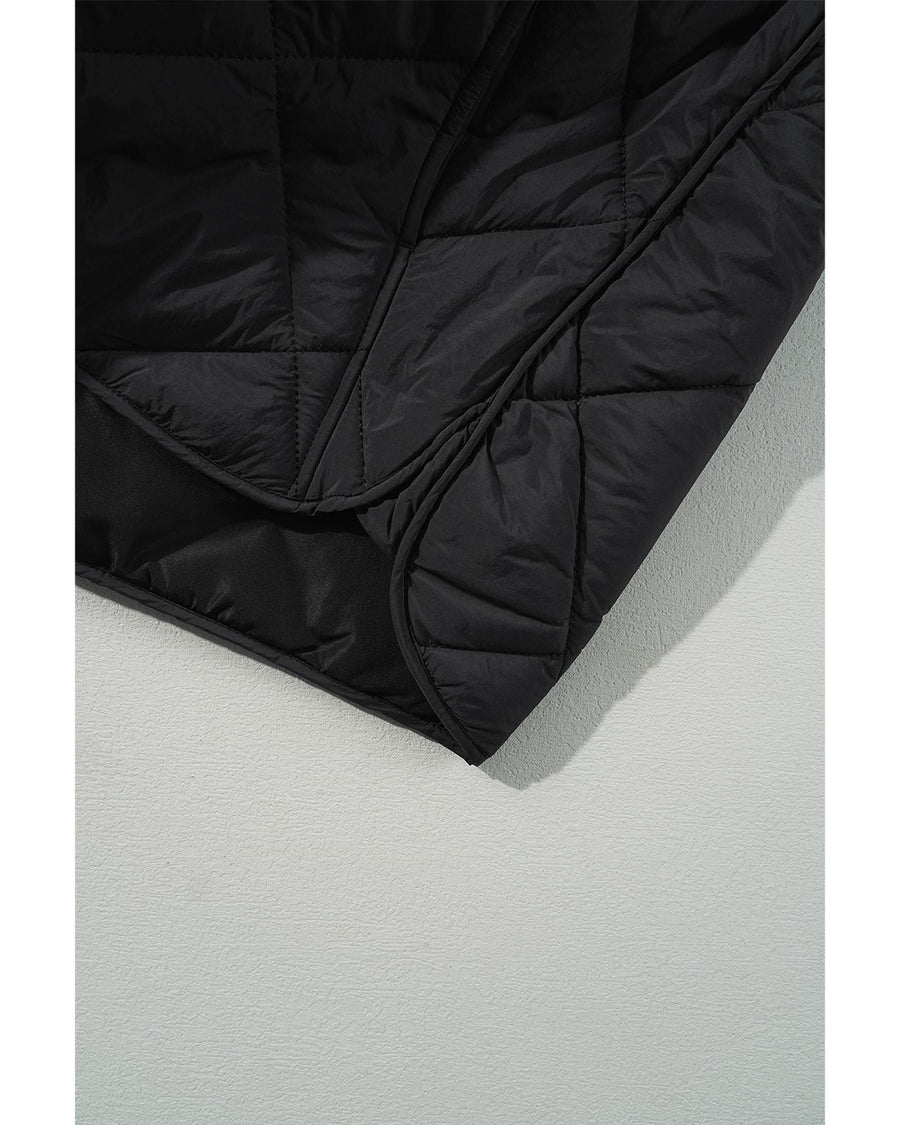 Black Quilted High Neck Button Up Pocket Vest Coat - L