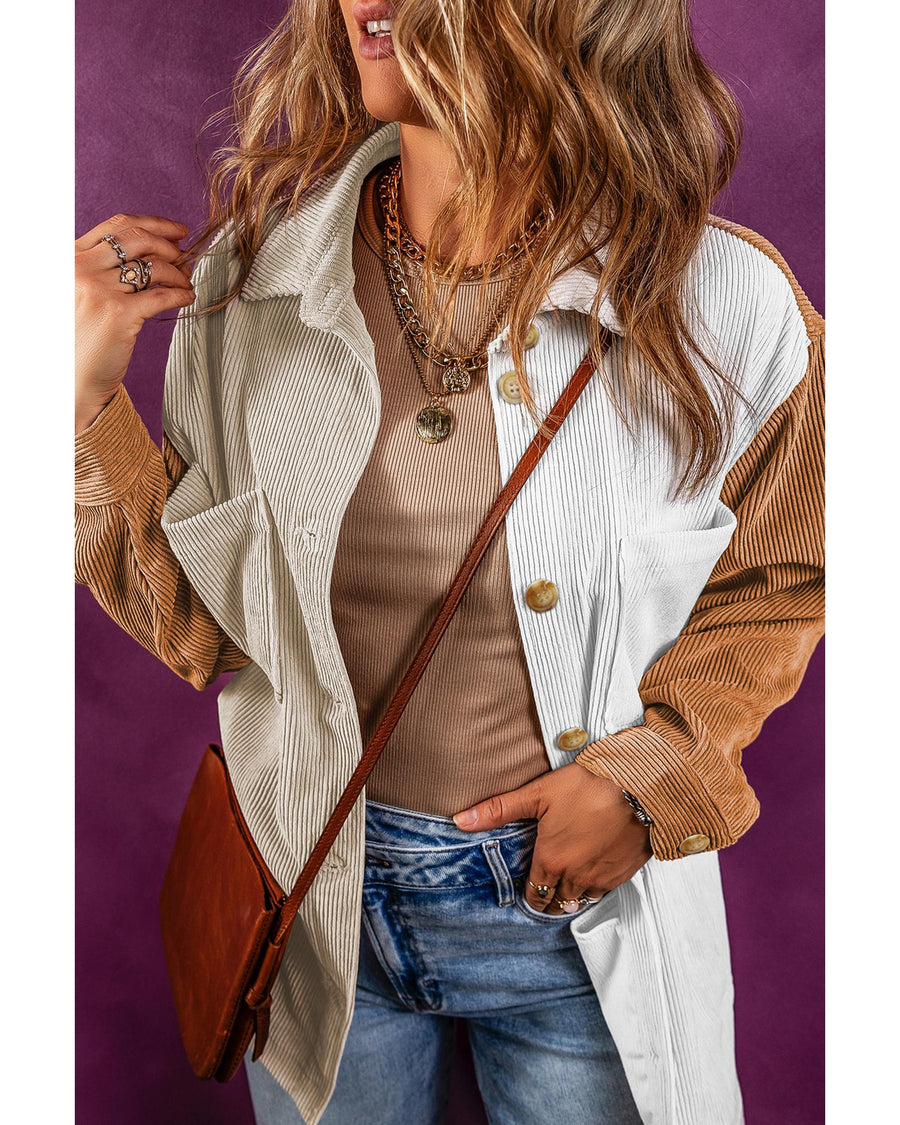 Multicolour Corduroy Colorblock Loose Shacket - L