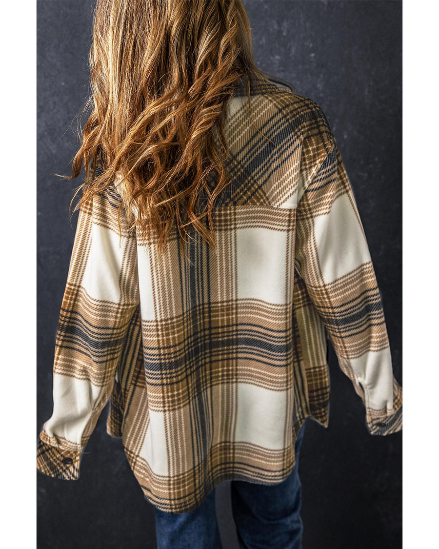 Multicolour Plaid Print Flap Pocket Button Up Shacket - L