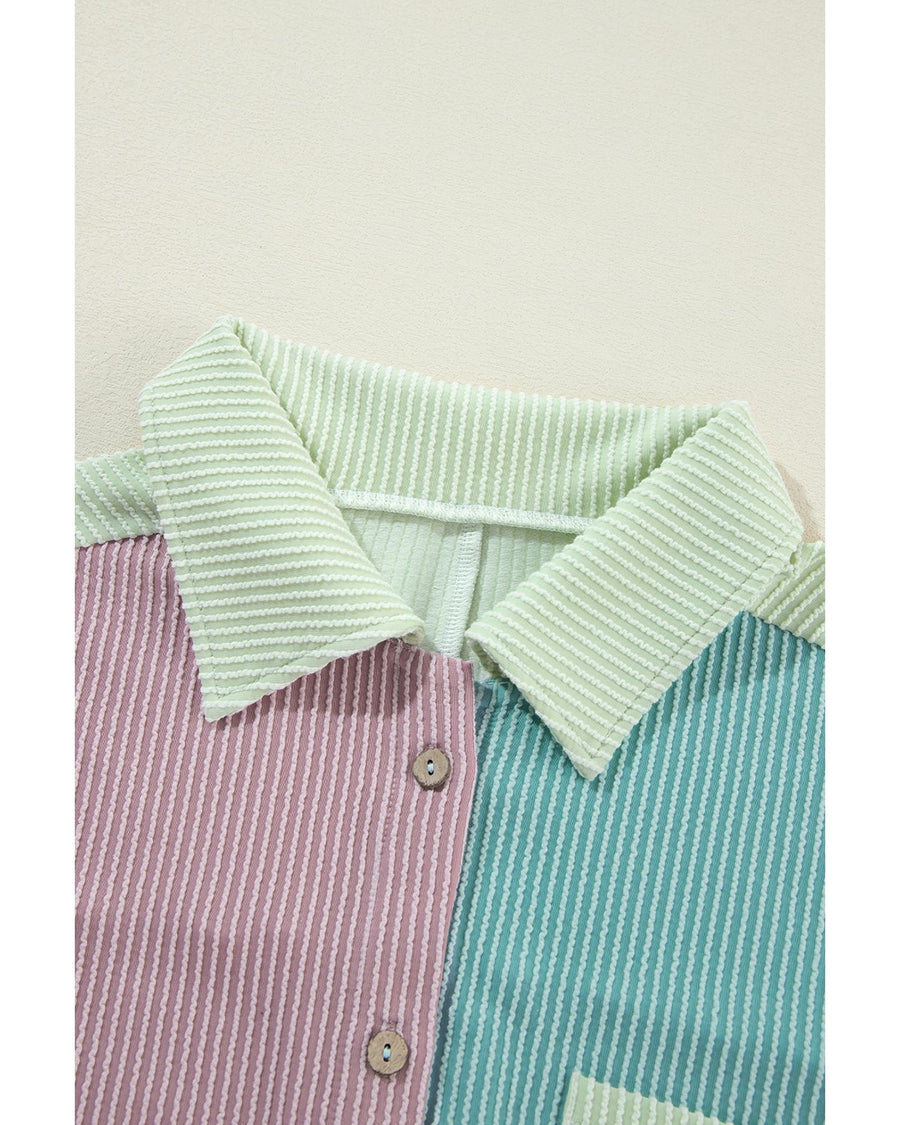 Phalaenopsis Color Block Corded Buttoned Oversized Shacket - XL