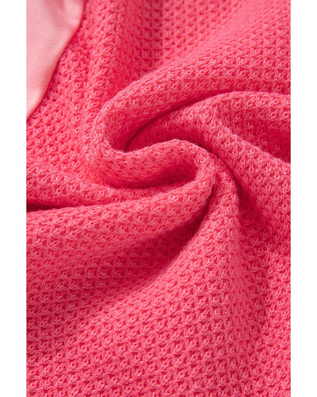 Peach Blossom Two Tone Contrast Waffle Knit Buttoned Loose Shacket - 2XL