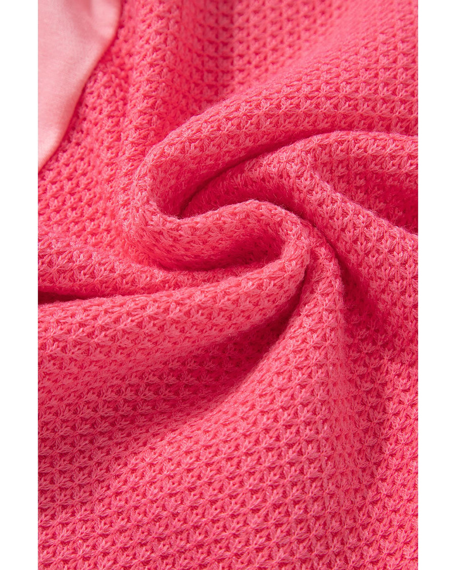 Peach Blossom Two Tone Contrast Waffle Knit Buttoned Loose Shacket - S