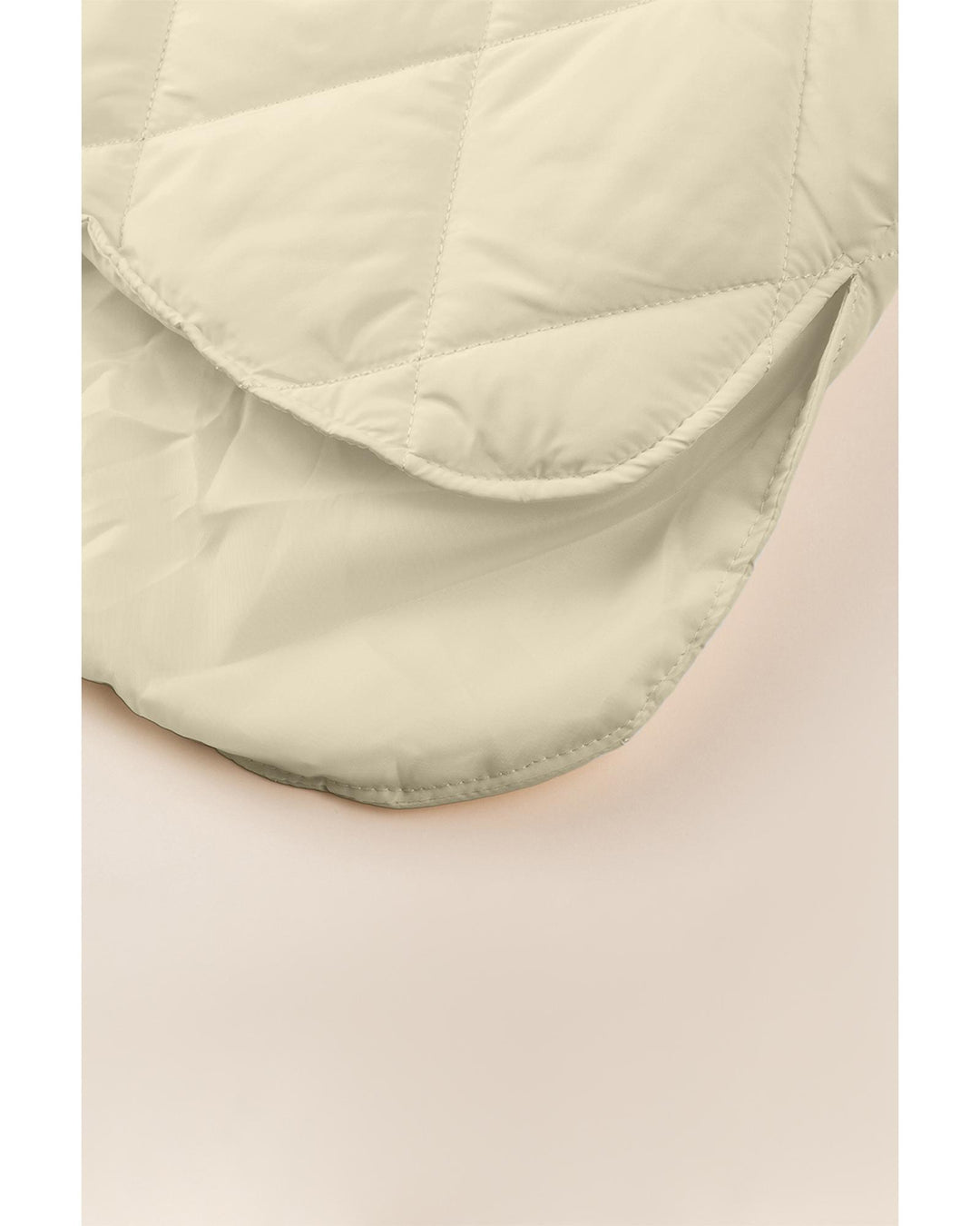 Beige Quilted Snap Button Hooded Coat - S