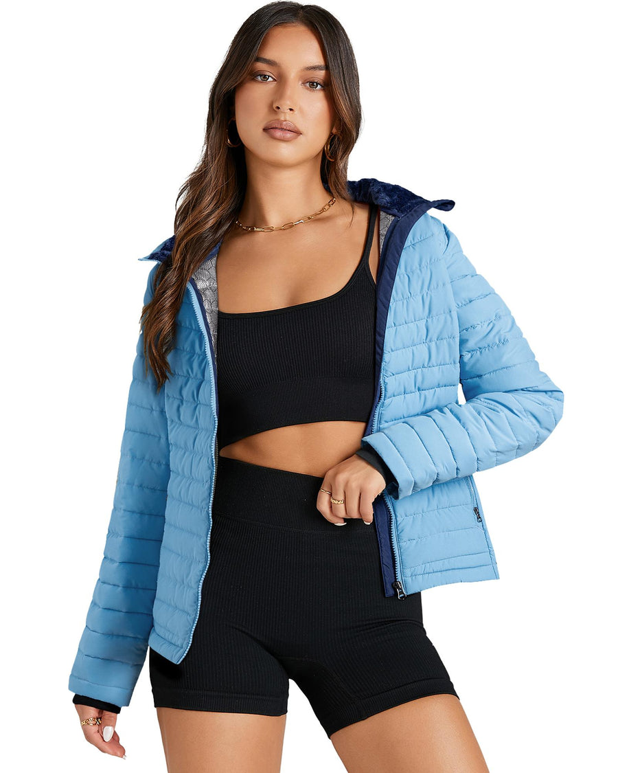Myosotis Solid Color Quilted Zip-up Puffer Jacket - 2XL