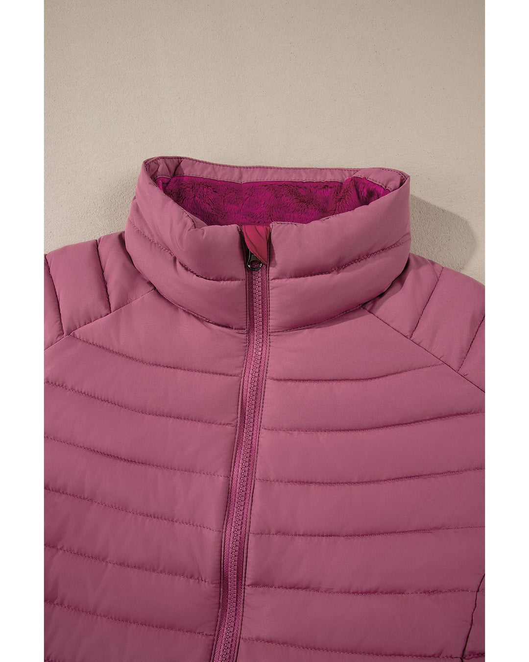 Burgundy Solid Color Quilted Zip-up Puffer Jacket - XL