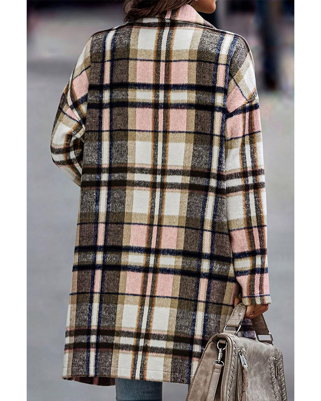 Pink Plaid Button Up Lapel Jacket - M