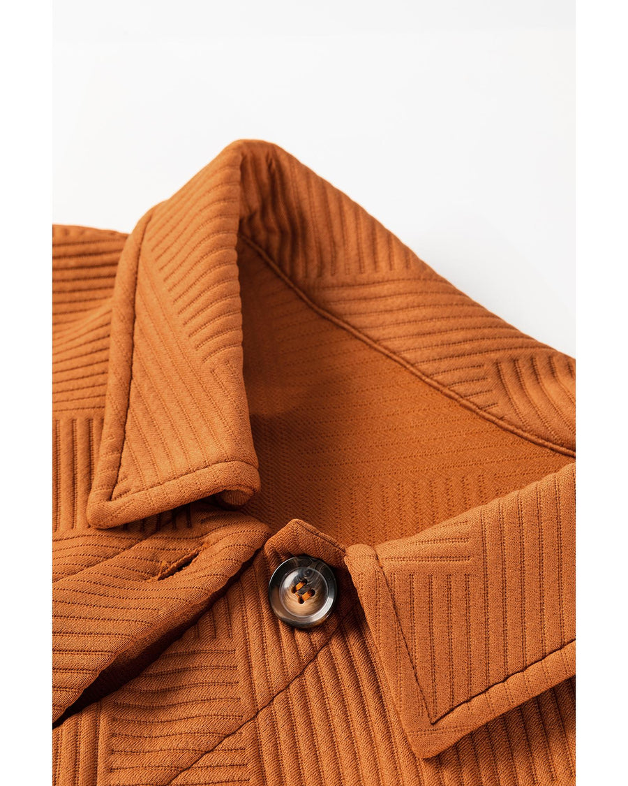 Gold Flame Textured Collared Drop Shoulder Buttoned Front Duster Coat - S