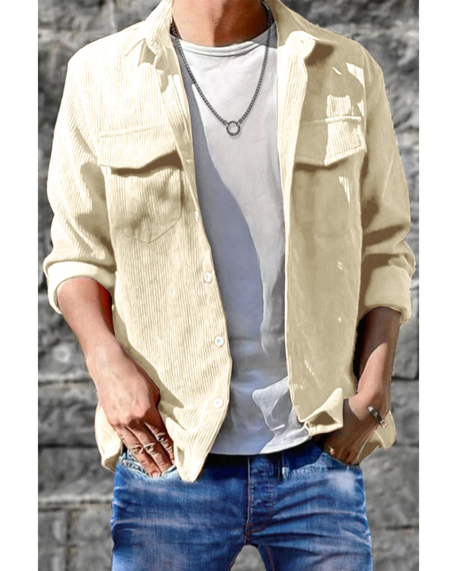 Azura Exchange Corduroy Flap Pocket Button Front Shirt - M