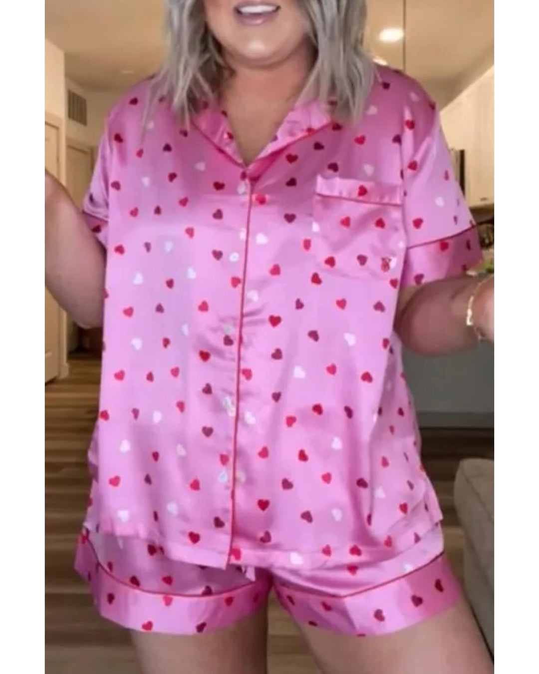 Pink Valentine Heart Shape Print Plus Size Sleepwear - 1X
