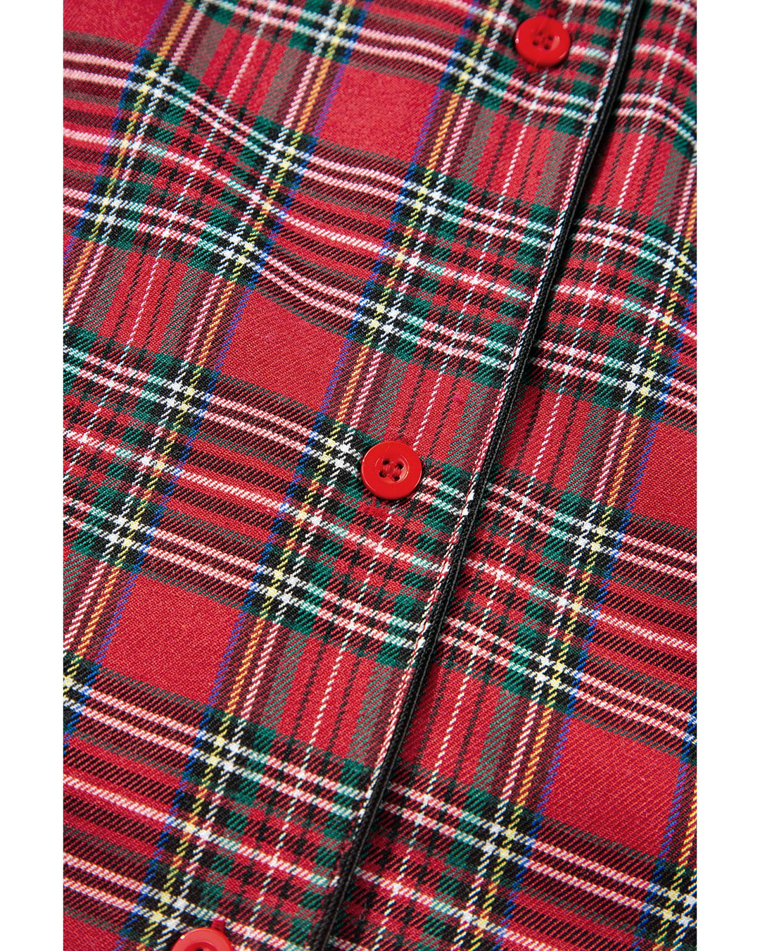 Red Plaid Printed Shirt and Pants Plus Size Lounge Set - 2X