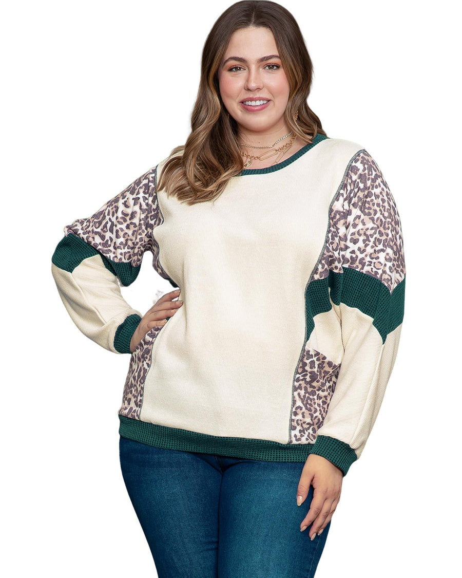 Leopard Colorblock Patchwork Dolman Sleeve Plus Size Top - 3X
