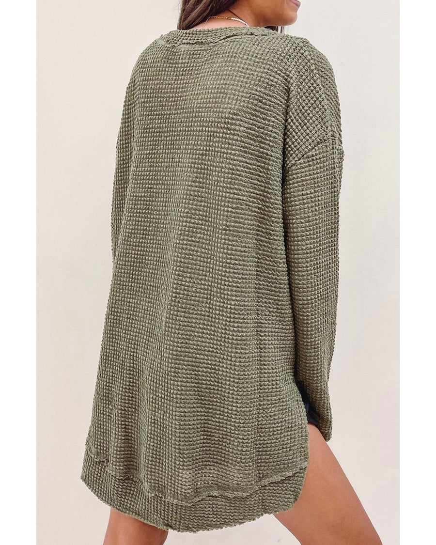 Moss Green Plus Size Textured Knit Long Sleeve Top - 1X