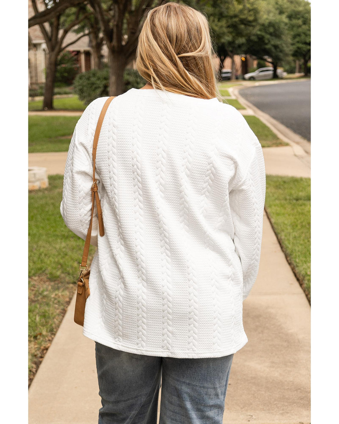 White Cable Textured Loose Plus Size Sweatshirt - 3X