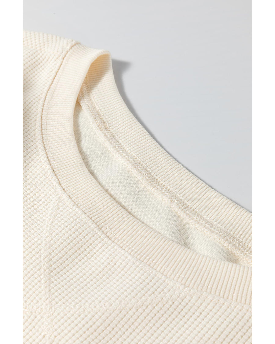 White Solid Color Waffle Knit Drop Shoulder Plus Size Sweatshirt - 2X