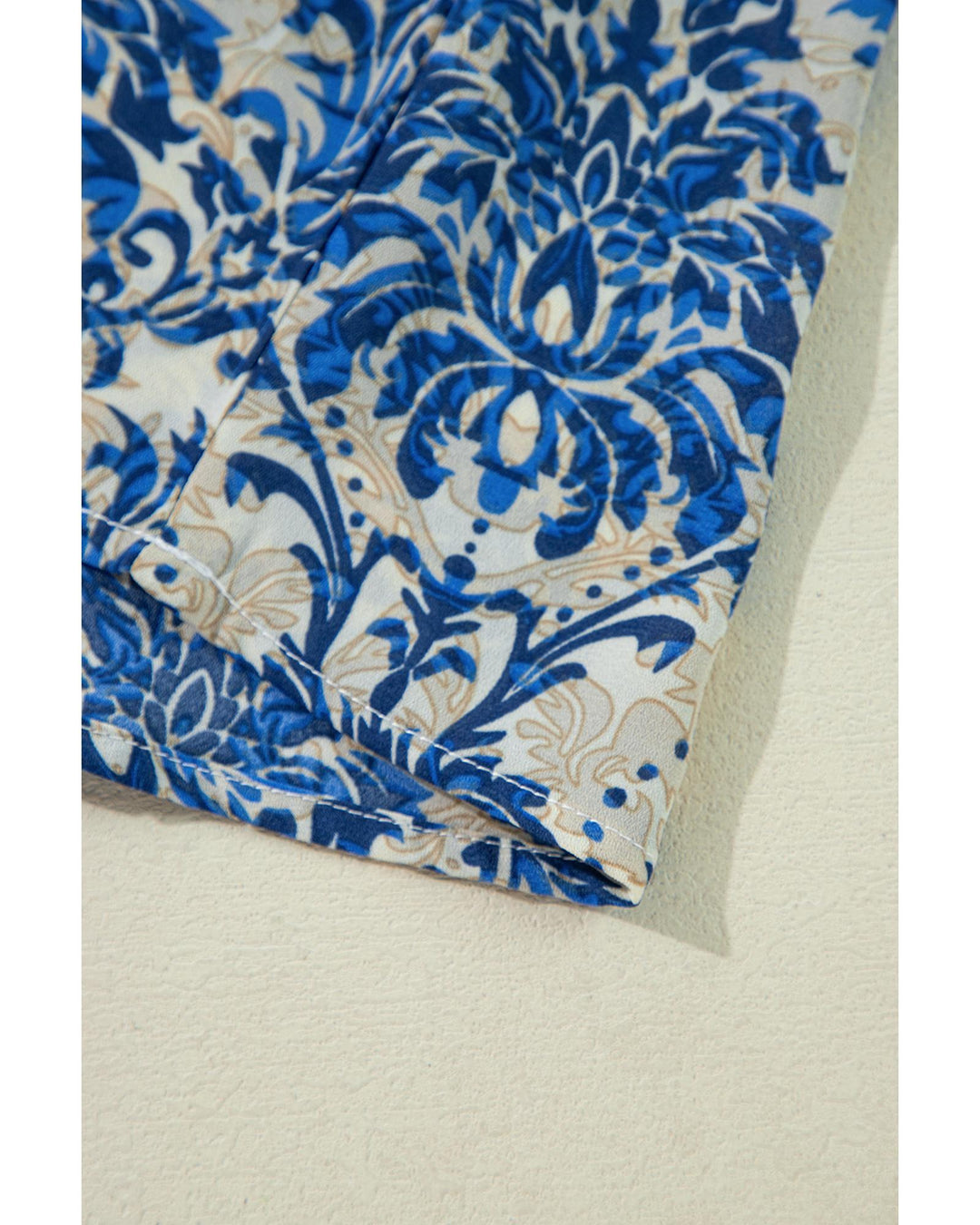 Blue Plus Size Ethnic Printed 3/4 Sleeve V Neck Loose Blouse - 2X