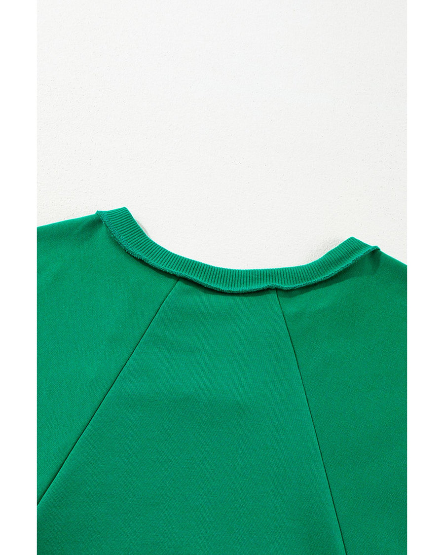 Bright Green Exposed Seam Notched Neck Drop Shoulder Plus Sweatshirt - 2X
