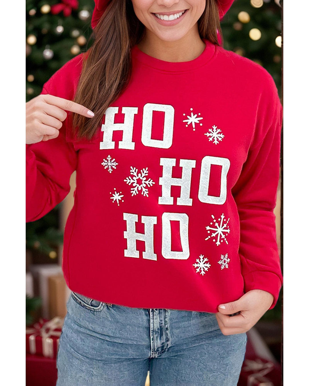 Fiery Red Christmas Ho Ho Ho Graphic Plus Size Sweatshirt - 1X