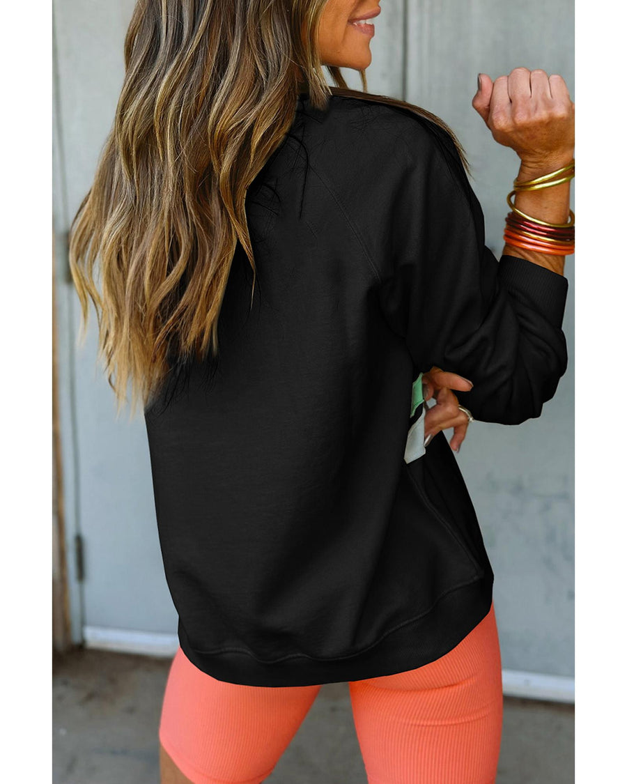 Black Rainbow Raglan Sleeve Crew Neck Plus Size Sweatshirt - 2X