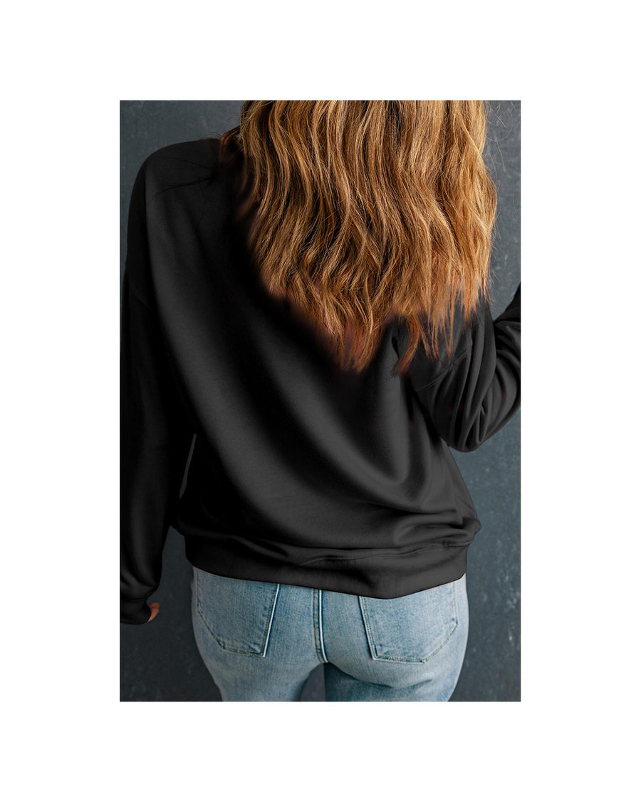 Black Sequin Pumpkin Face Graphic Plus Size Halloween Sweatshirt - 3X