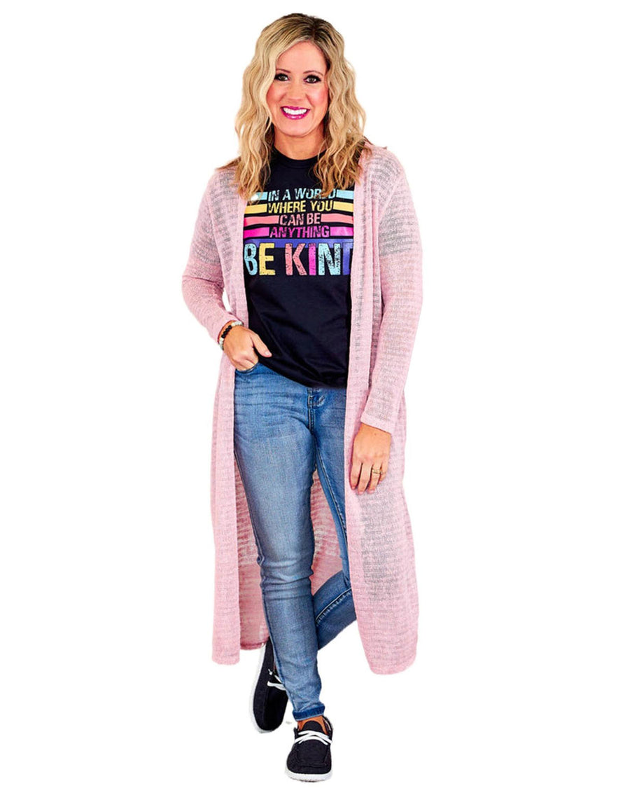 Azura Exchange Pink Sheer Knitted Long Side Slit Plus Size Cardigan - 2X