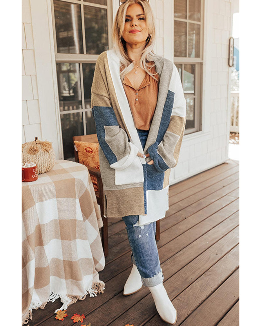 Multicolor Plus Size Colorblock Knit Cardigan - 3X