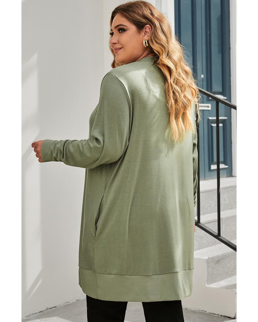 Green Plus Size Snap Buttons Front Knit Cardigan - 3X