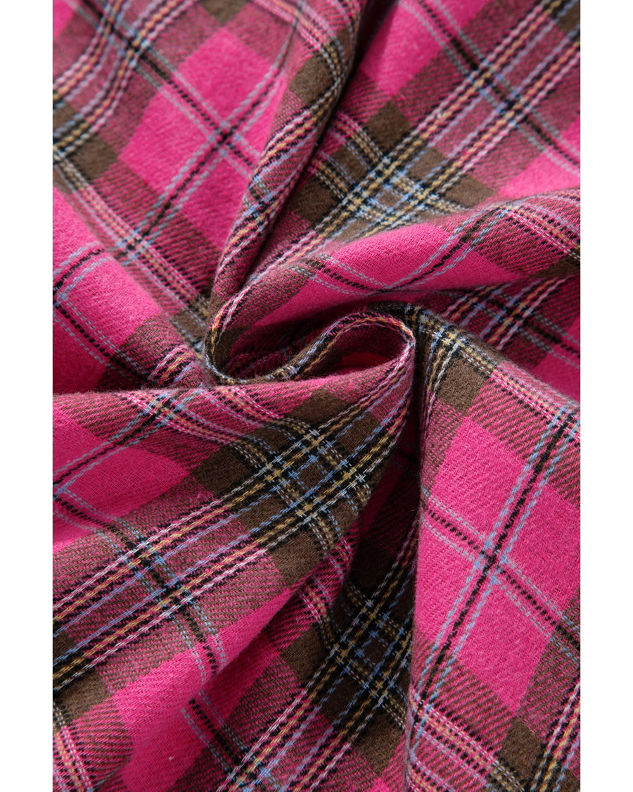 Red Plaid Print Waffle Knit Patchwork Plus Size Shirt - 4X